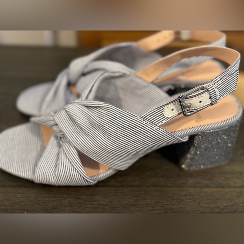 J. Crew Women's seersucker Knotted Sandals - glitter block heel